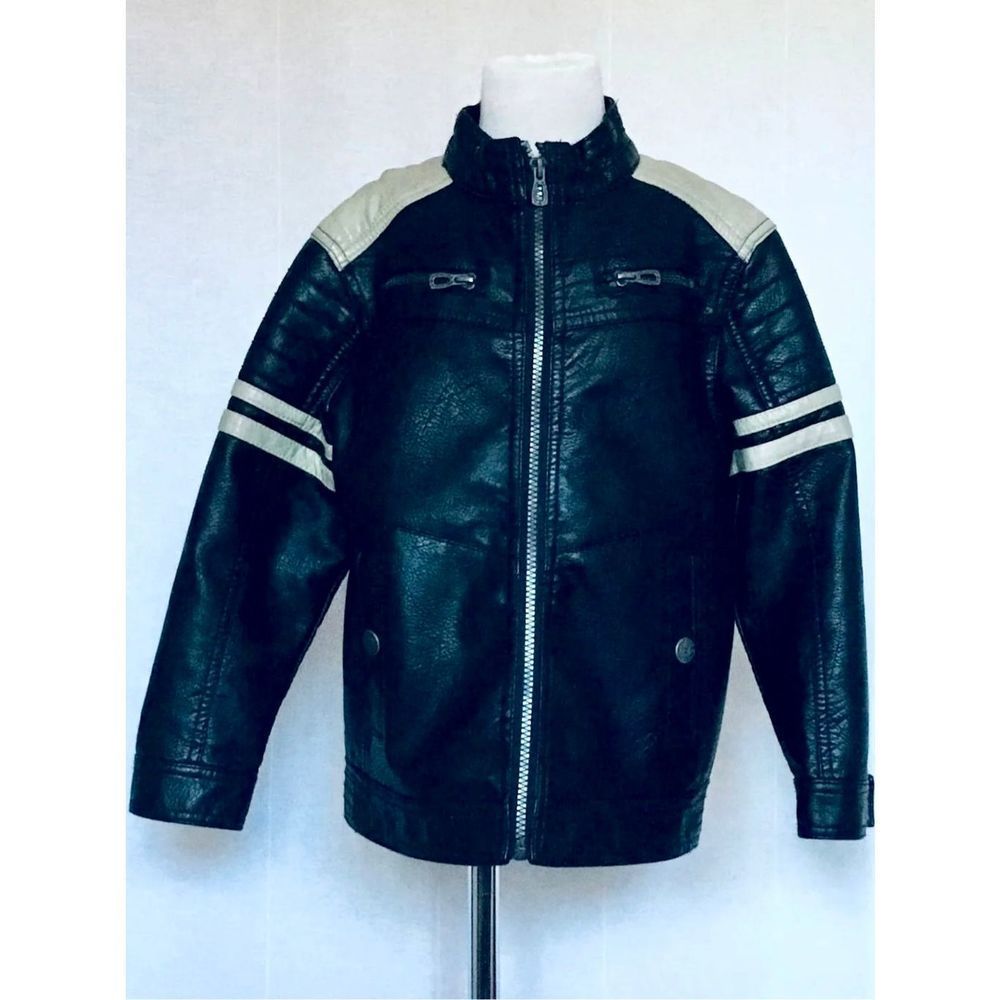 DISTORTION Kid's Striped Faux Leather Moto Jacket Size 4